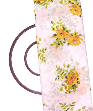 White Colour Floral Print Chanderi Silk Fabric